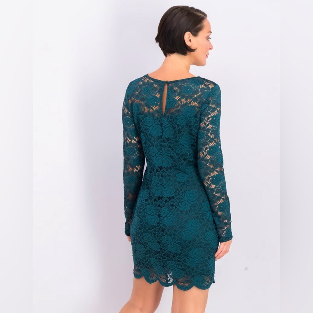 Elegant Teal Lace Dress - Picture 3 of 12